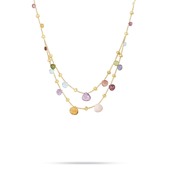 18K Yellow Gold & Mixed Stone Graduated Two Strand Necklace