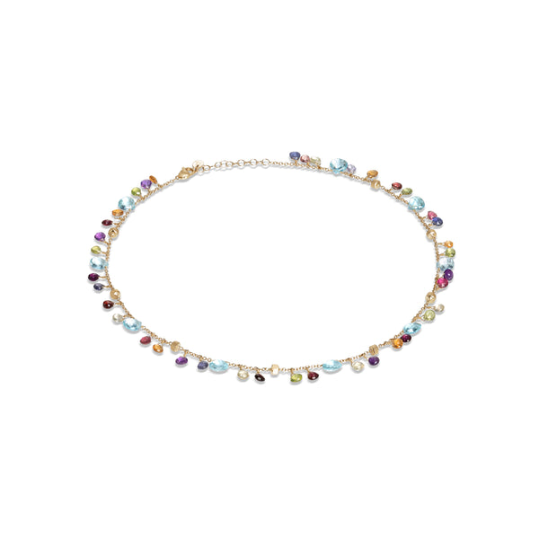 Paradise Collection 18K Yellow Gold Blue Topaz and Mixed Gemstone Single Strand Necklace