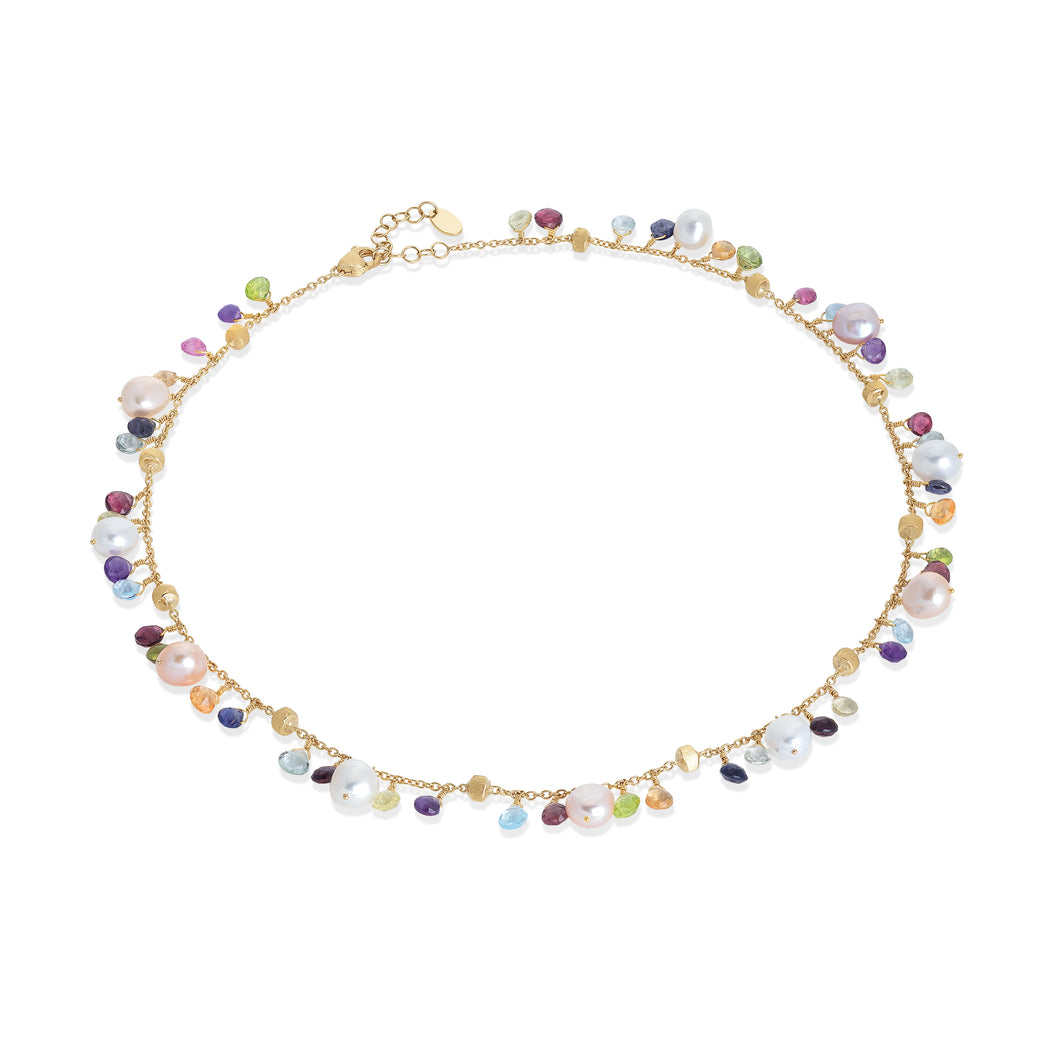 Paradise Collection 18K Yellow Gold Mixed Gemstone and Pearl Single Strand Necklace
