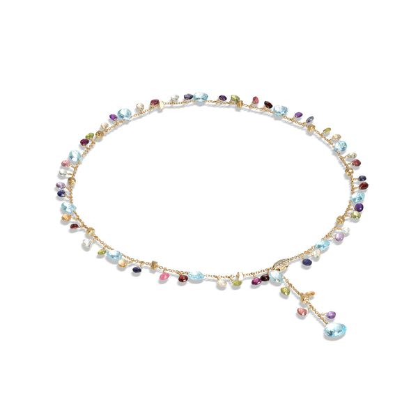 Paradise Collection 18k Yellow Gold Blue Topaz and Mixed Gemstone Lariat Necklace