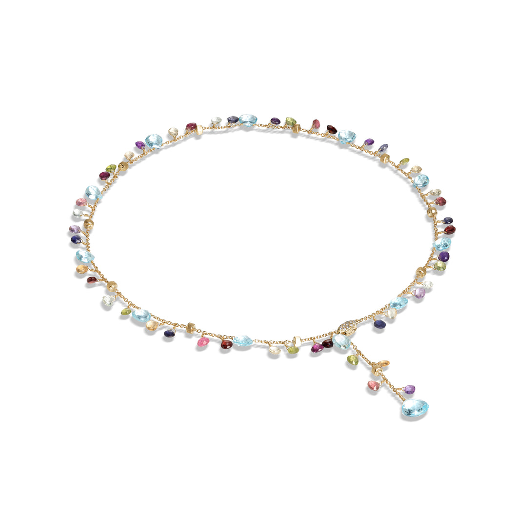 Paradise Collection 18k Yellow Gold Blue Topaz and Mixed Gemstone Lariat Necklace
