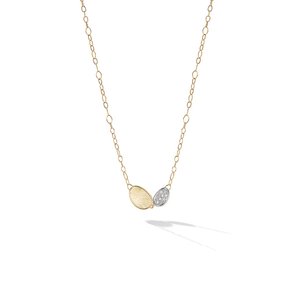 Lunaria Collection 18K Yellow Gold and Diamond Petite Double Leaf Necklace