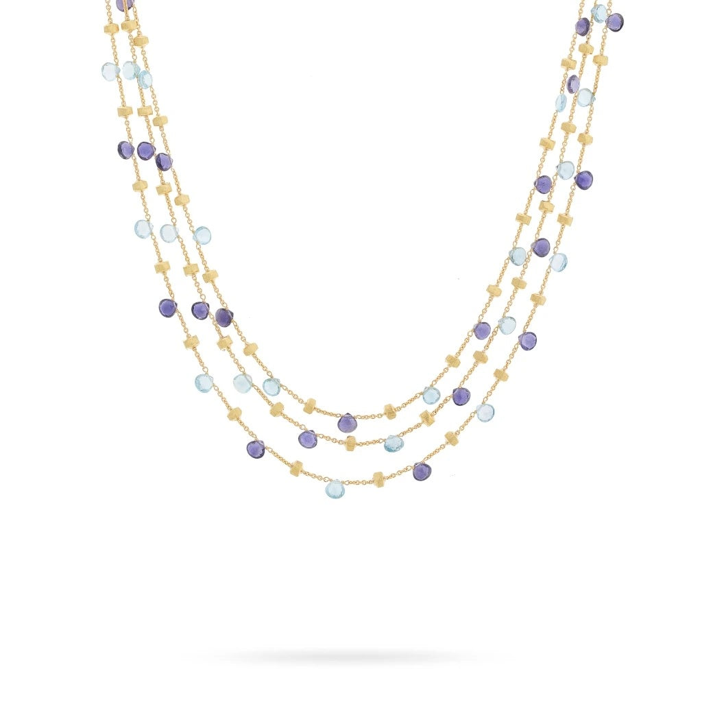Paradise Iolite and Blue Topaz Three Strand Collar Necklace