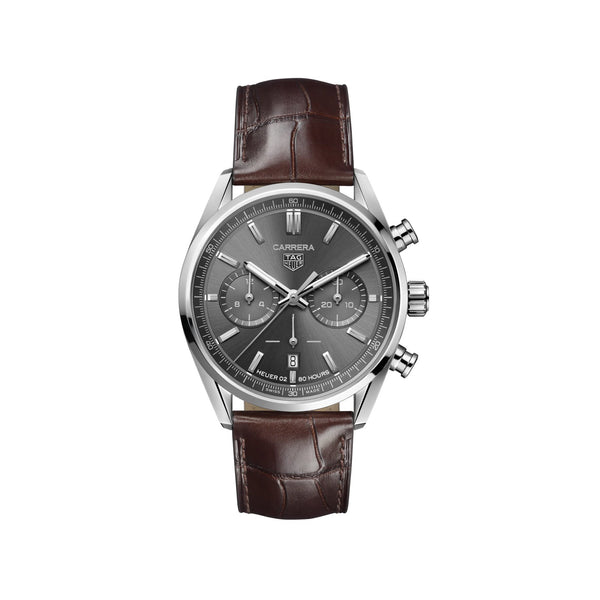 TAG Heuer Carrera  Heuer 02 Automatic Mens Silver Leather Chronograph
