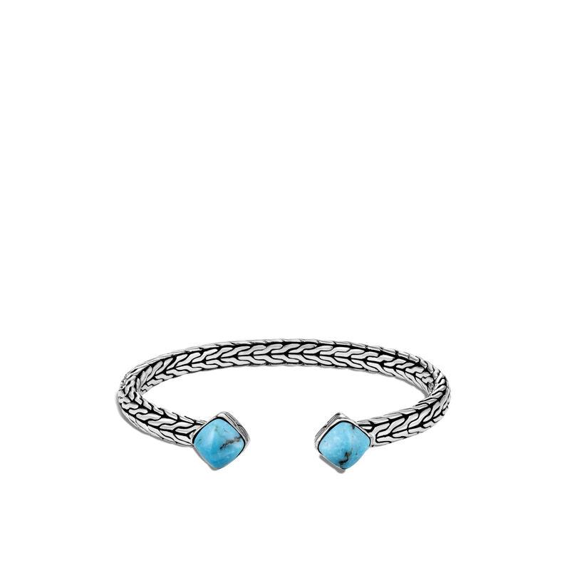 Classic Chain Flex Cuff in Silver with Turquoise