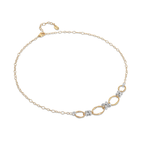 Marrakech Onde Collection 18K Yellow and White Gold Half Necklace with Diamond Flowers