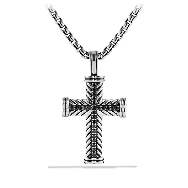 Chevron Cross Pendant in Sterling Silver with Pave© Black Diamonds
