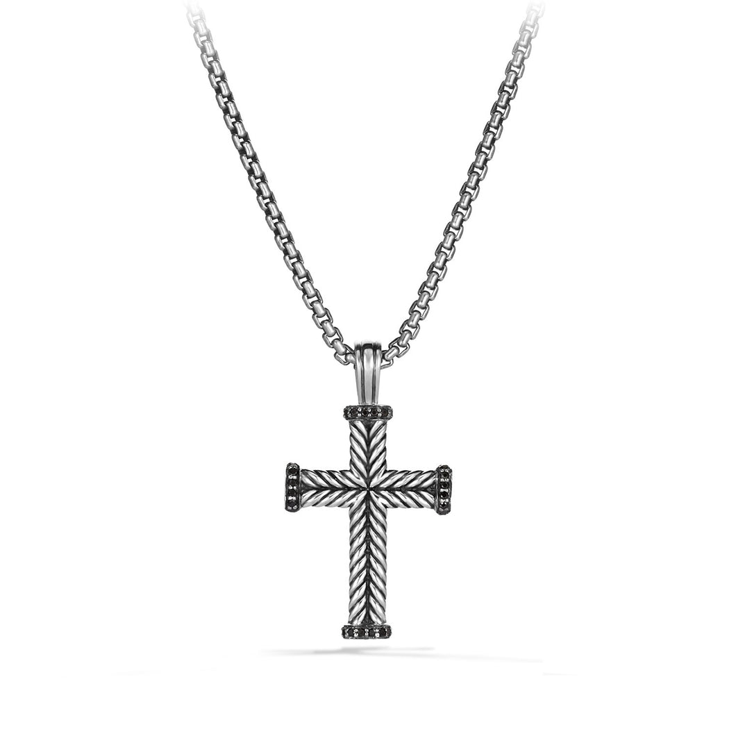 Chevron Cross Pendant in Sterling Silver with Pave© Black Diamonds