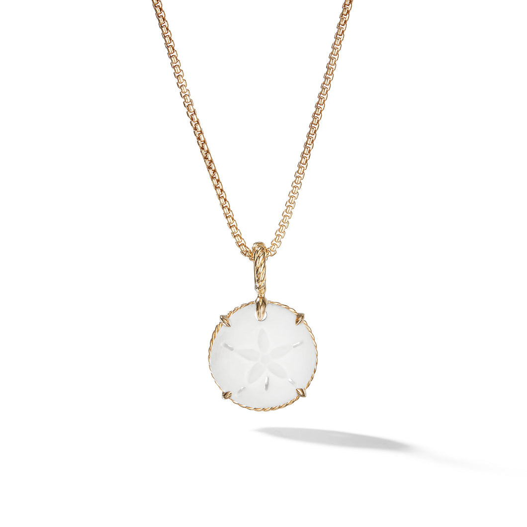 Sand Dollar Amulet in White Agate with 18k Yellow Gold