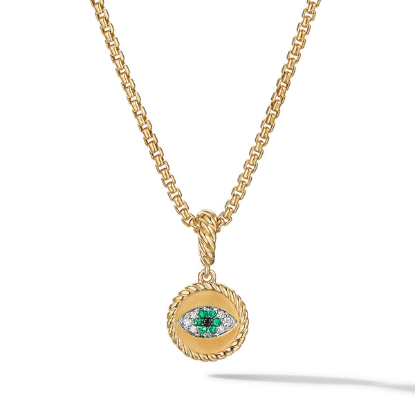 Evil Eye Amulet in 18K Yellow Gold with Pave© Emeralds and Diamonds