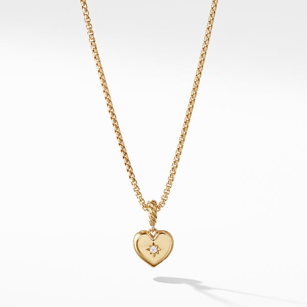 Compass Heart Amulet in 18K Yellow Gold with Center Diamond
