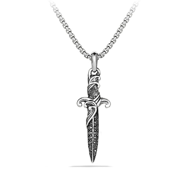 Waves Dagger Amulet in Sterling Silver with Pave© Black Diamonds