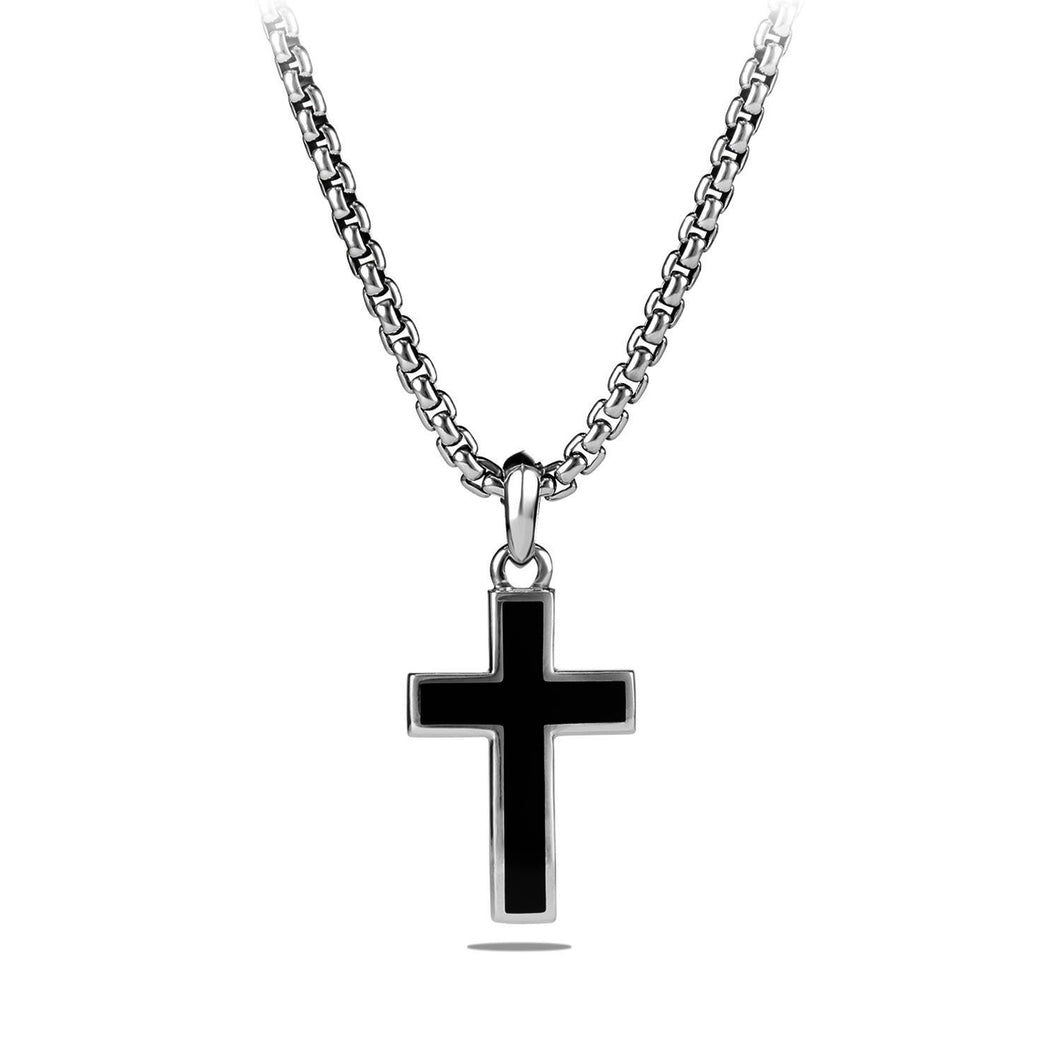 Exotic Stone Cross in Sterling Silver with Black Onyx