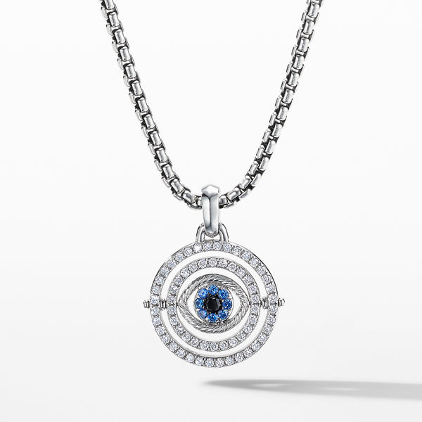 Evil Eye Mobile Amulet in 18K White Gold with Pave© Blue Sapphires and Diamonds