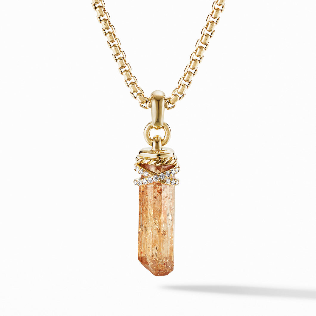 Crystal Wrapped Amulet with Imperial Topaz, 18K Yellow Gold and Pavé© Diamonds