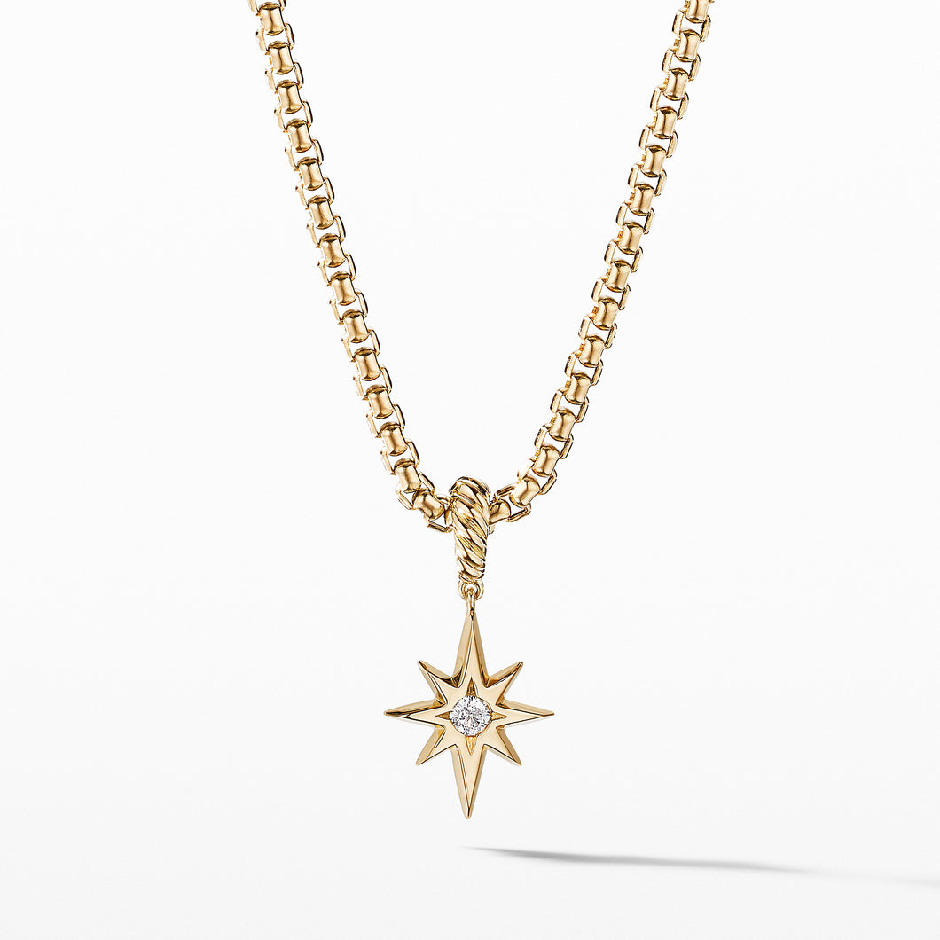 North Star Birthstone Amulet in 18K Yellow Gold with Center Diamond