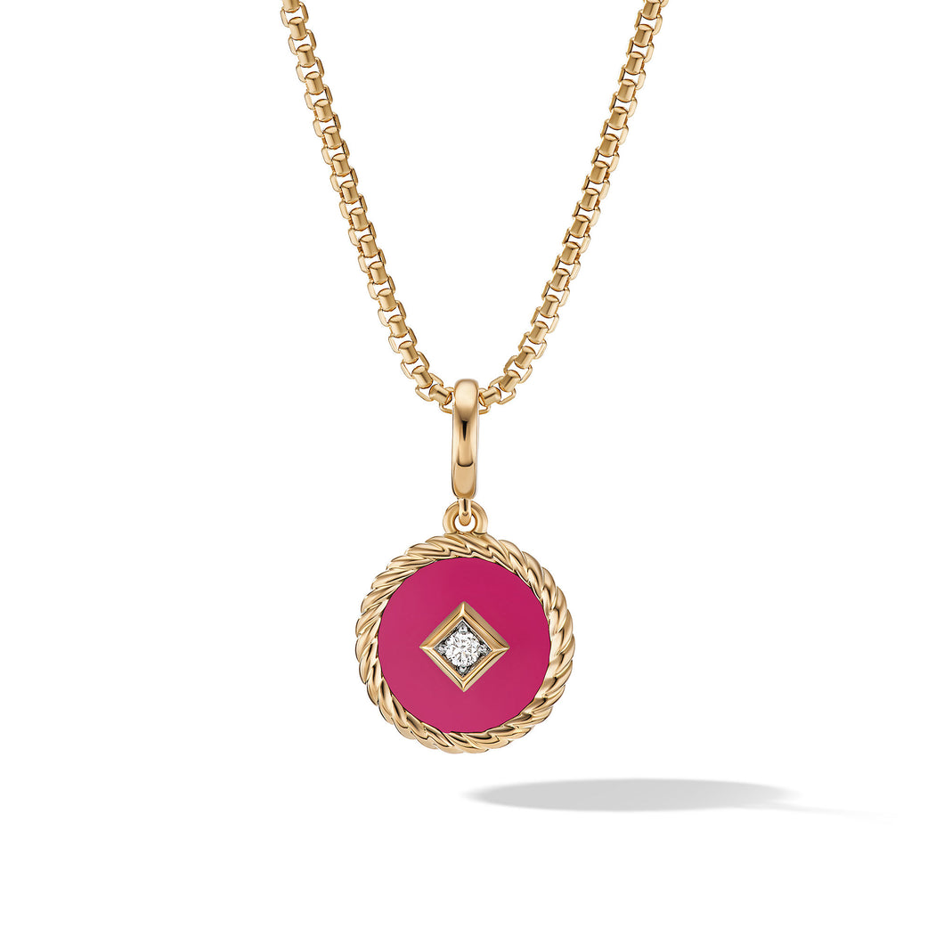 Cable Collectibles Hot Pink Enamel Charm in 18K Yellow Gold with Center Diamond