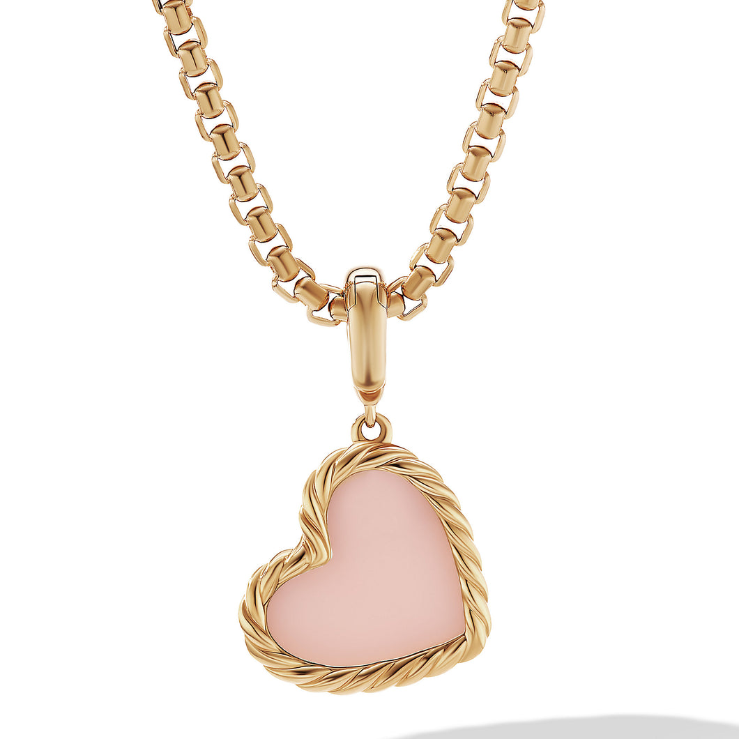 DY Elements Heart Amulet in 18K Yellow Gold with Pink Opal