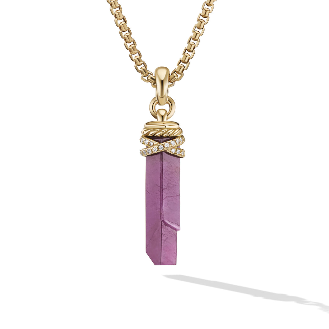 Wrapped Ruby Crystal Amulet with 18K Yellow Gold and Pavé Diamonds