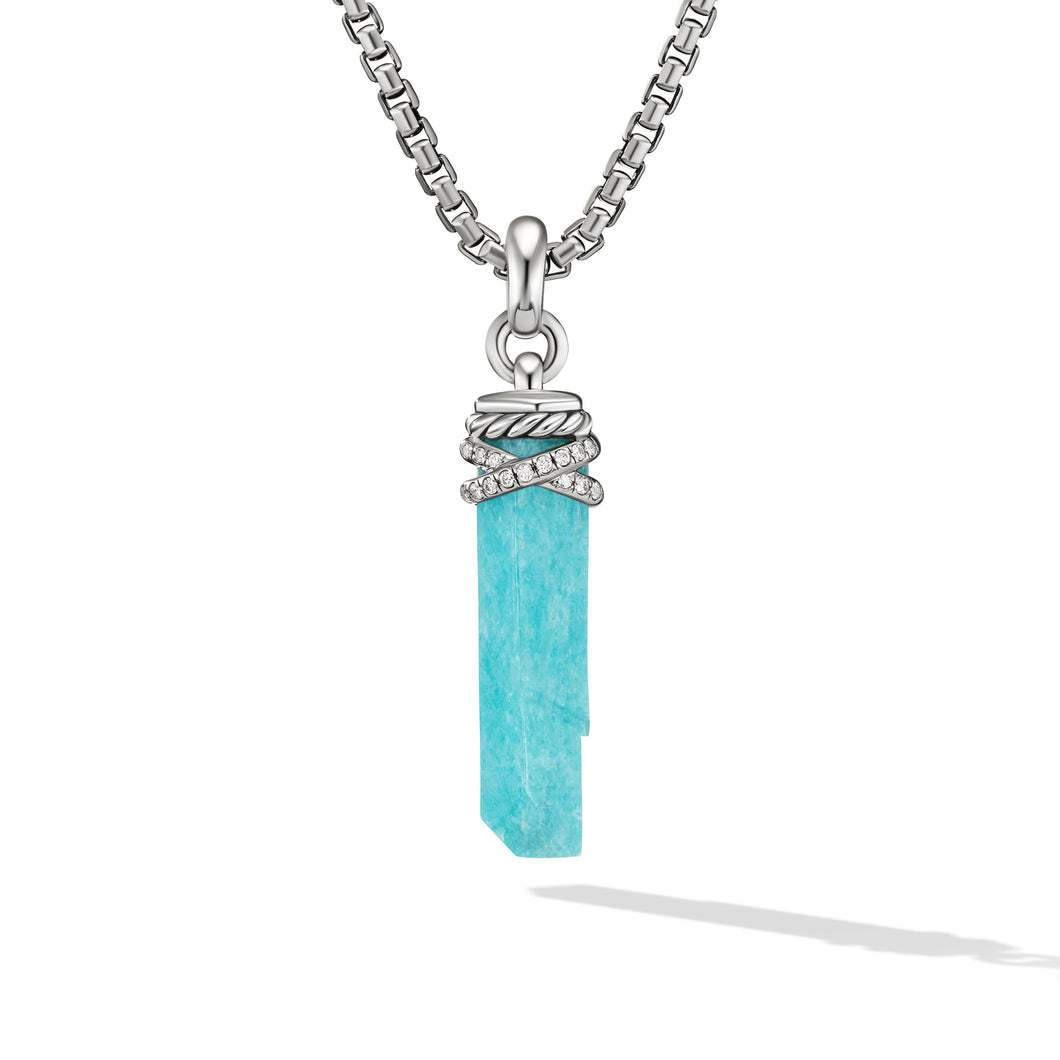 Wrapped Amazonite Crystal Amulet with Sterling Silver and Pavé Diamonds