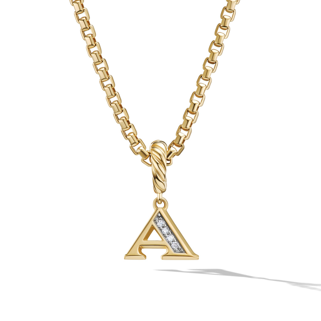 Pavé A Initial Pendant in 18K Yellow Gold with Diamonds