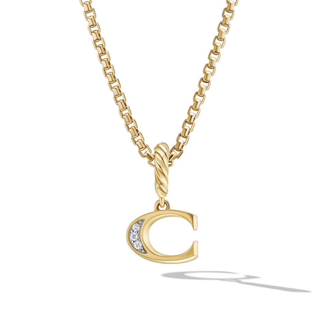 Pavé C Initial Pendant in 18K Yellow Gold with Diamonds