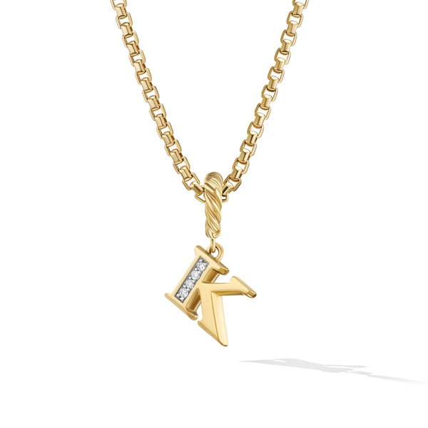 Pave© K Initial Pendant in 18K Yellow Gold with Diamonds