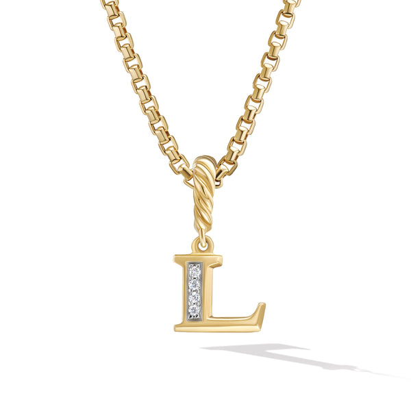 Pave© L Initial Pendant in 18K Yellow Gold with Diamonds