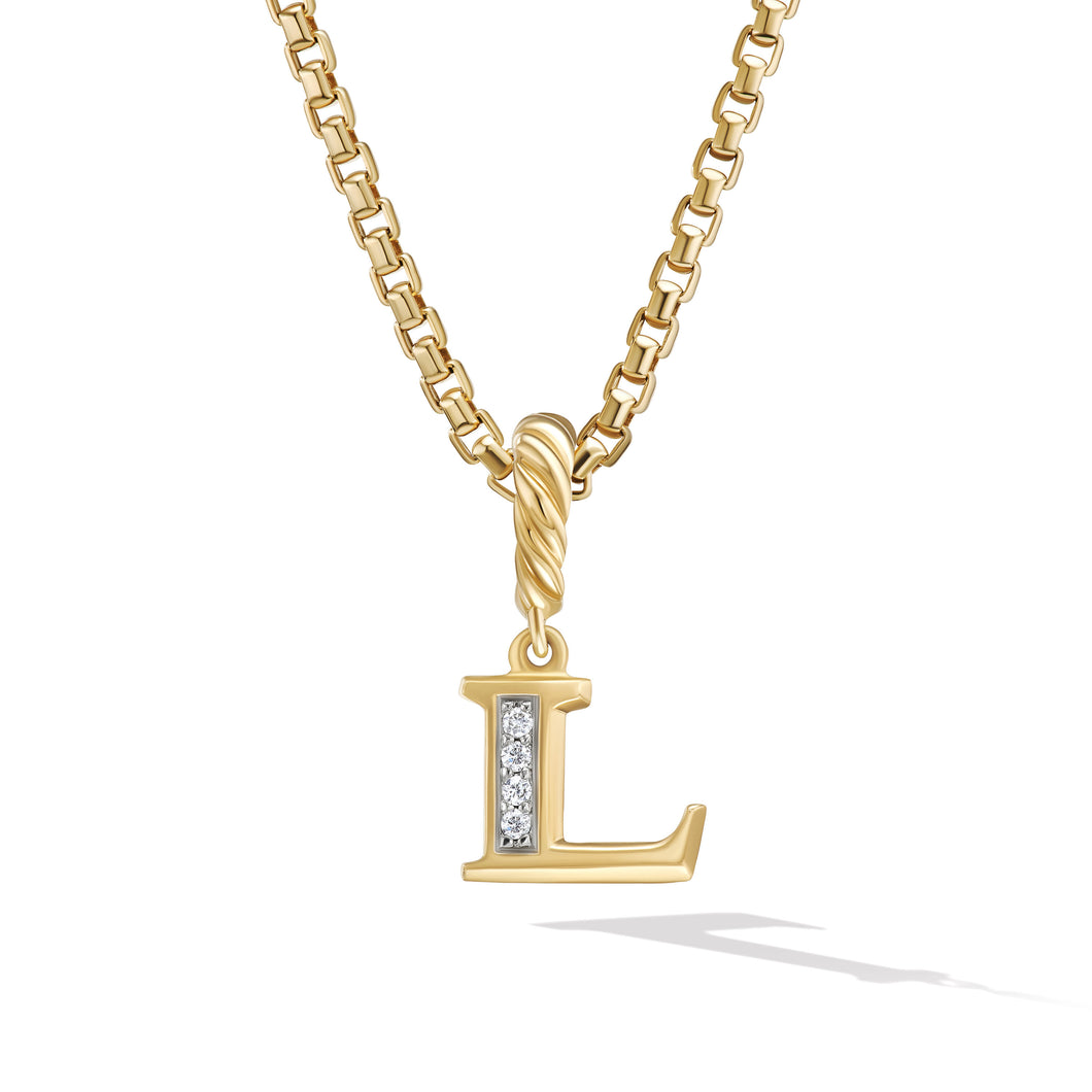 Pave© L Initial Pendant in 18K Yellow Gold with Diamonds
