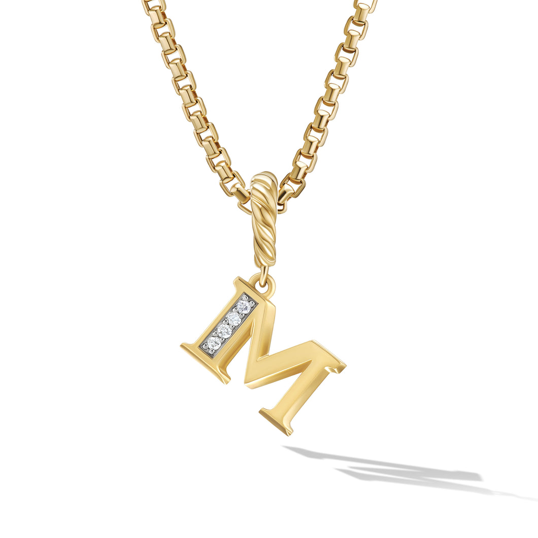 Pave© M Initial Pendant in 18K Yellow Gold with Diamonds