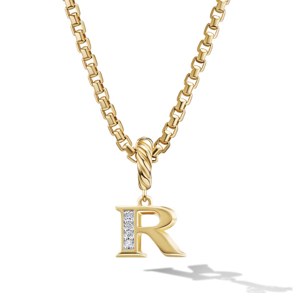 Pave© R Initial Pendant in 18K Yellow Gold with Diamonds