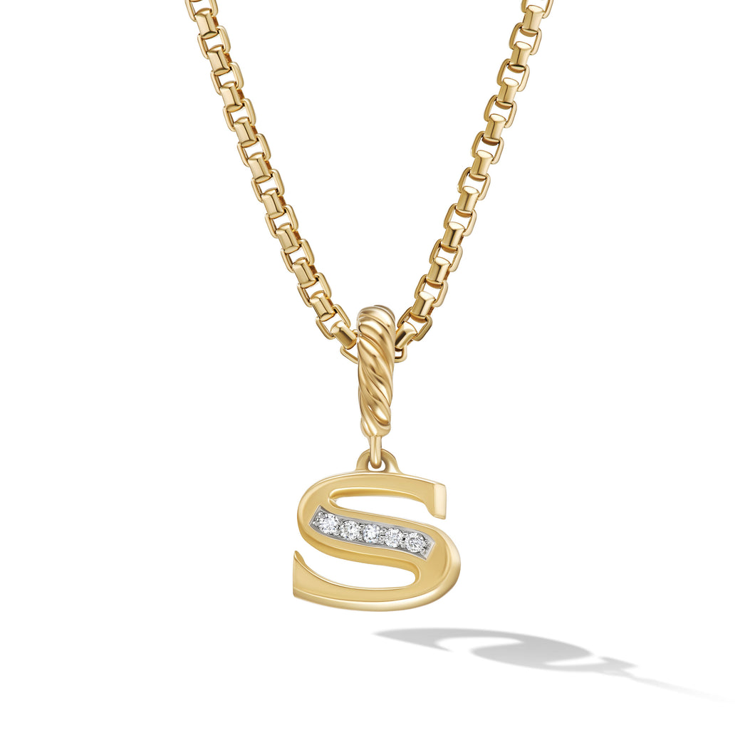 Pave© S Initial Pendant in 18K Yellow Gold with Diamonds