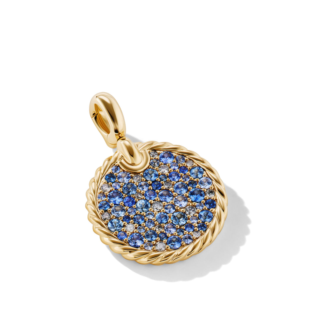 DY Elements Water Pendant in 18K Yellow Gold with Pave© Blue Sapphires and Diamonds