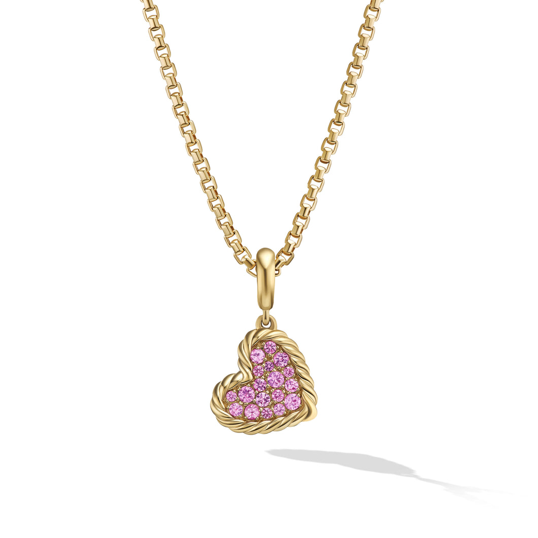 DY Elements Heart Pendant in 18K Yellow Gold with Pavé Pink Sapphires