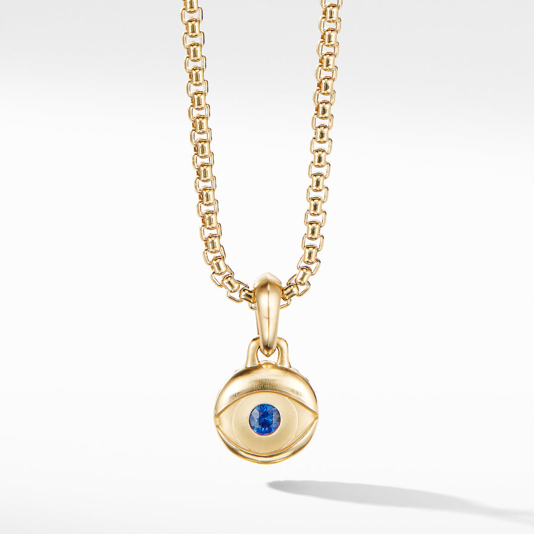 Evil Eye Amulet in 18K Yellow Gold with Blue Sapphire