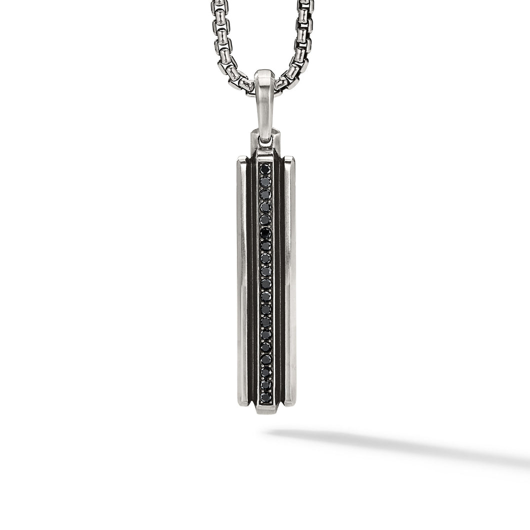Deco Ingot Tag in Sterling Silver with Pave© Black Diamonds