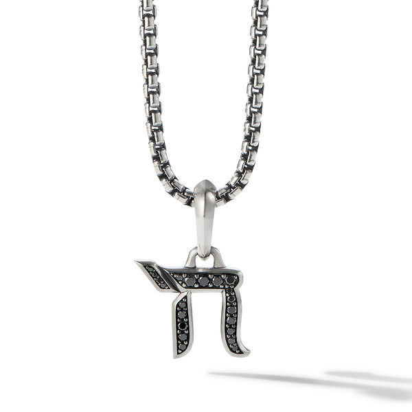 Chai Amulet in Sterling Silver with Pave© Black Diamonds