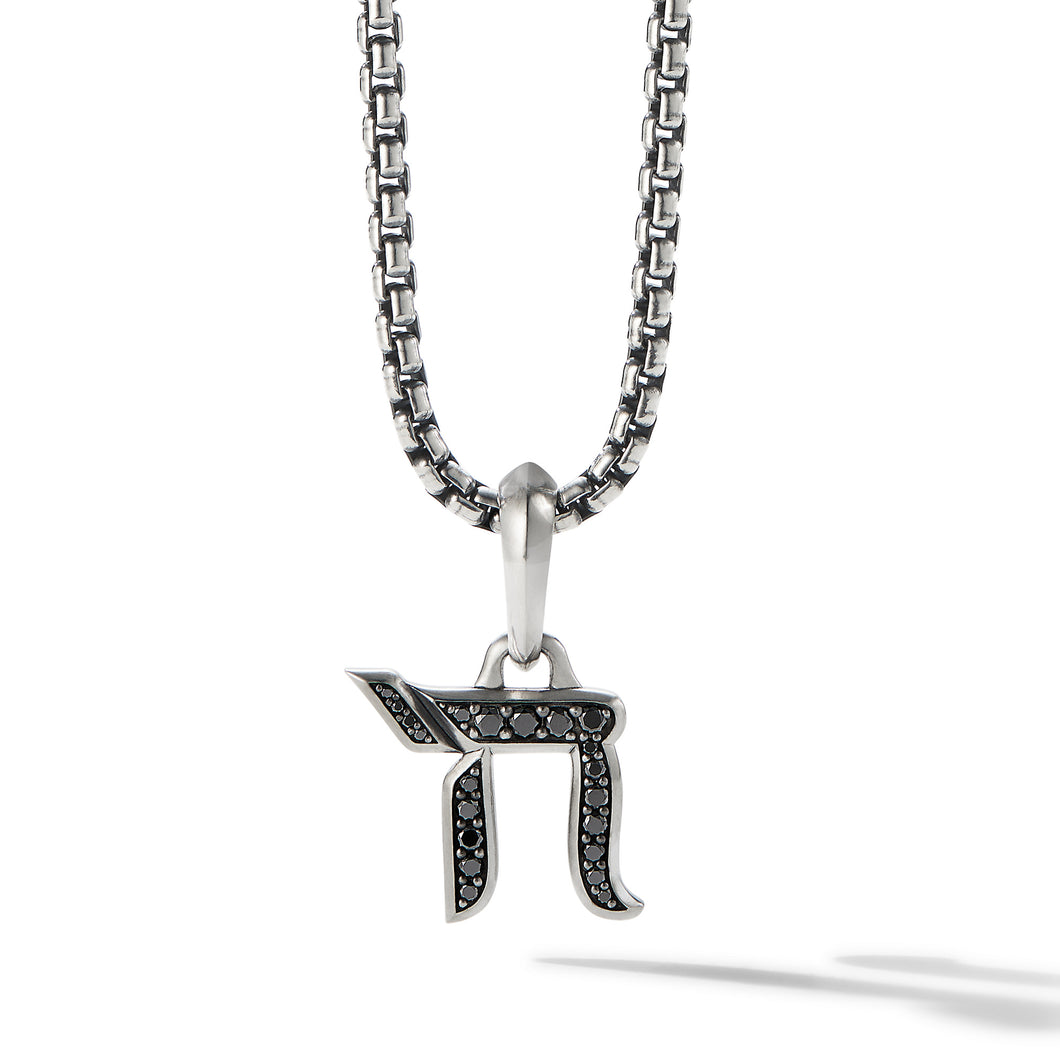Chai Amulet in Sterling Silver with Pave© Black Diamonds