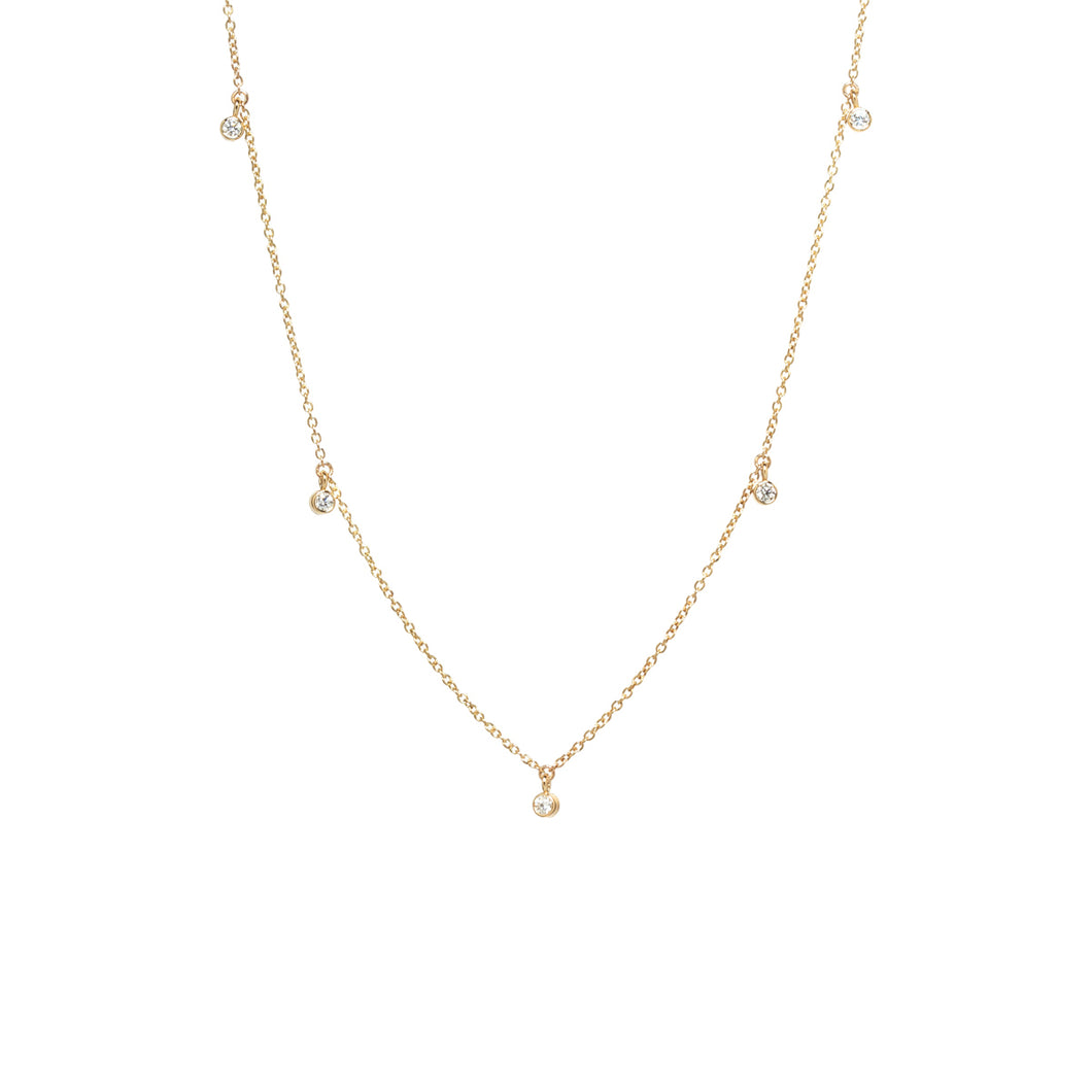 14K 5 DANGLING DIAMONDS CHOKER NECKLACE