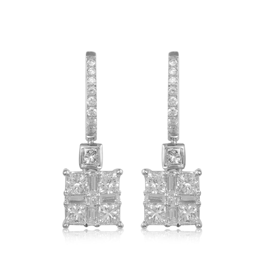 14K White Gold Multi-Shape 1.00CTW Diamond Drop Earrings