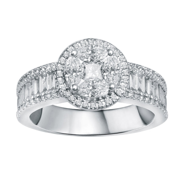 14K White Gold 1.33CTW Diamond Cluster Ring