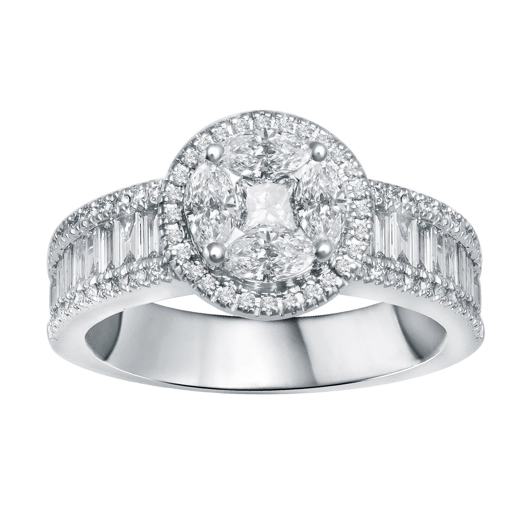 14K White Gold 1.33CTW Diamond Cluster Ring