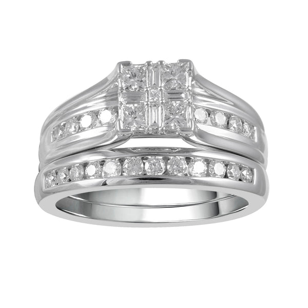 14K White Gold Multi-Shaped 1.00CTW Diamond Ring Set