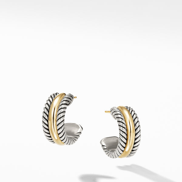 Cable Collectibles Huggie Hoop Earrings in Sterling Silver with 14K Yellow Gold