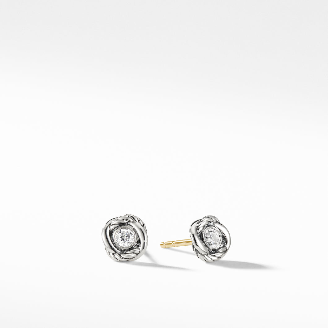 Crossover Infinity Stud Earrings in Sterling Silver with Diamonds