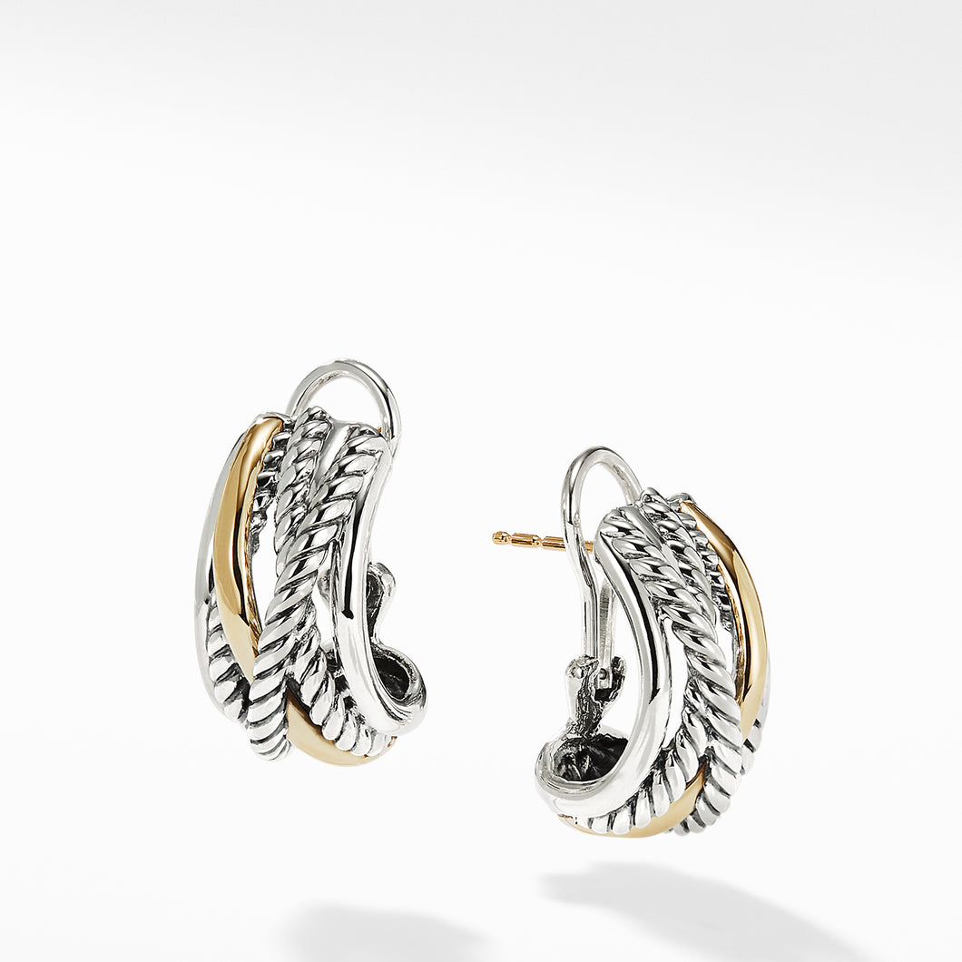 Crossover Shrimp Earrings in Sterling Silver with 14K Yellow Gold