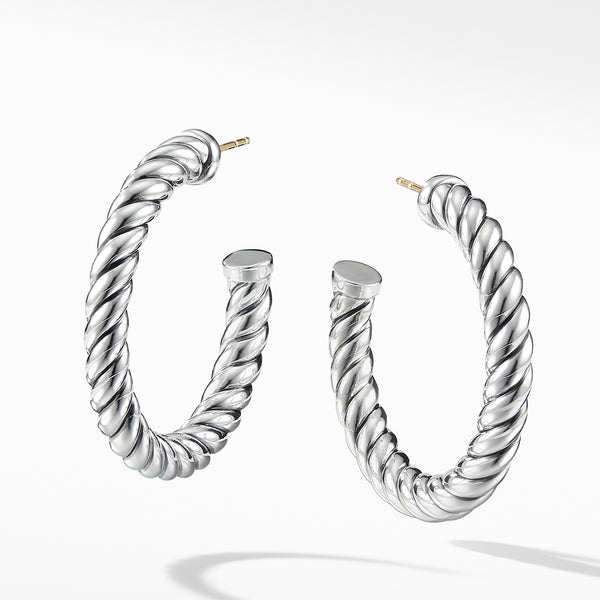Sculpted Cable Hoop Earrings in Sterling Silver