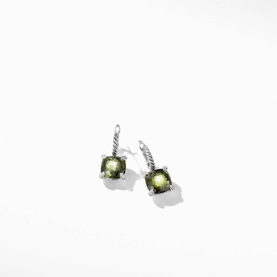 Drop Earrings with Green Orchid and Diamonds