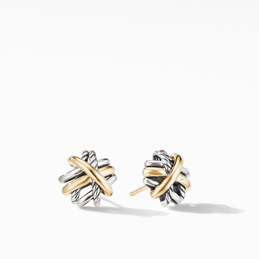 Crossover Stud Earrings in Sterling Silver with 18K Yellow Gold