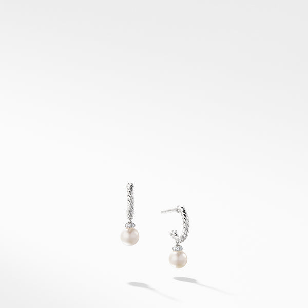 Solari Hoop Earrings with Cultured Pearl and Diamonds in 18K White Gold